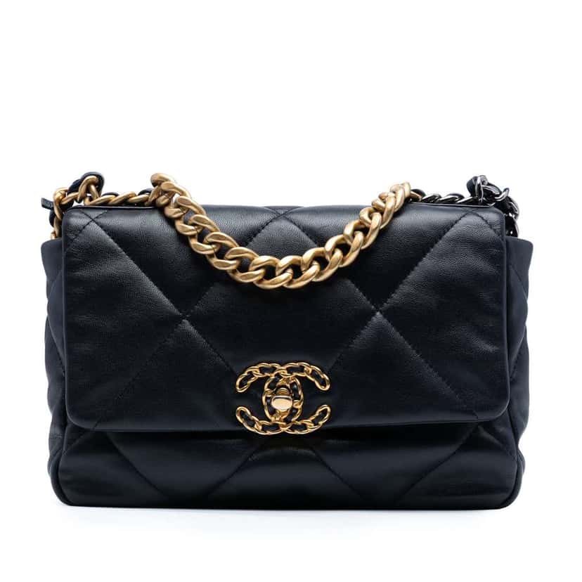 Chanel Medium Lambskin 19 Flap Black Leather Good condition - Front View