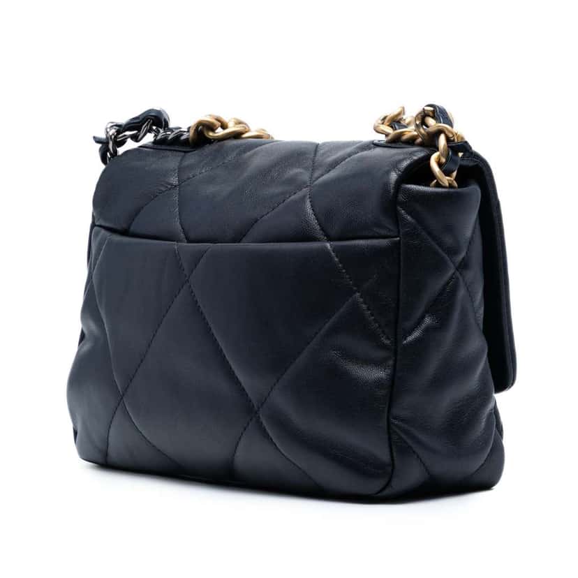 Chanel Medium Lambskin 19 Flap Black Leather Good condition - Back View