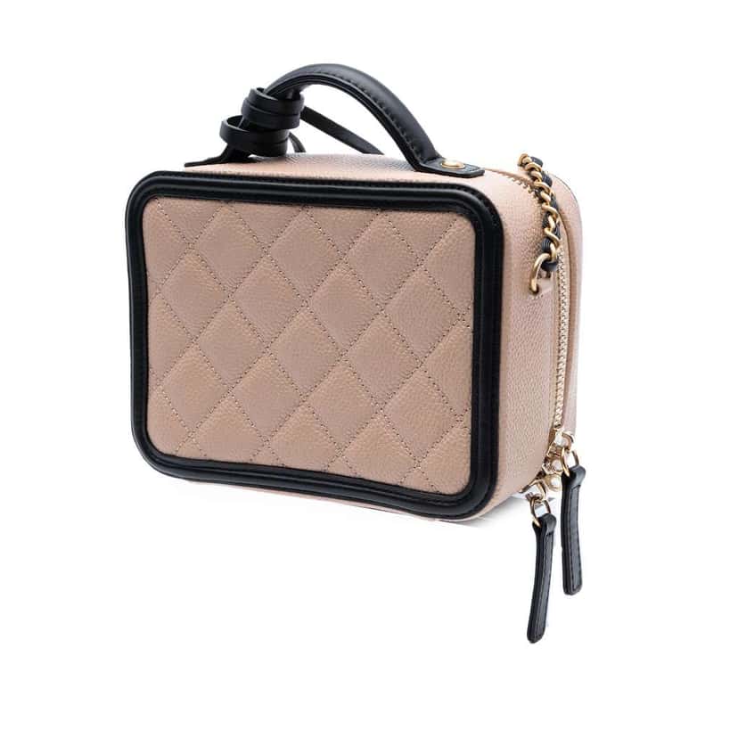 Chanel Small Caviar CC Filigree Vanity Case Brown Leather Good condition - Back View