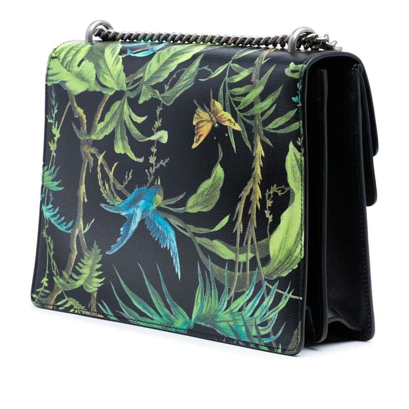 Gucci Medium Leather Tropical Print Dionysus Shoulder Bag Black Leather Good condition - Back View