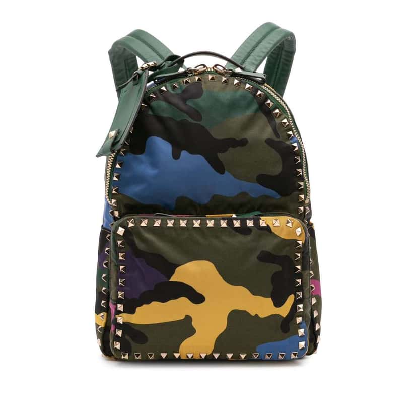 Valentino Printed Nylon Camouflage Rockstud Backpack Green Good condition - Front View