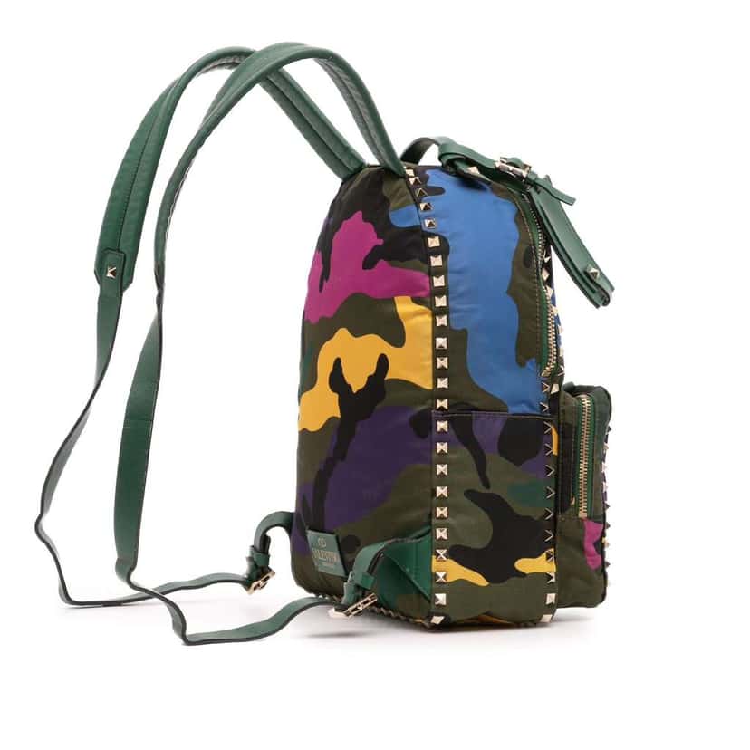 Valentino Printed Nylon Camouflage Rockstud Backpack Green Good condition - Back View
