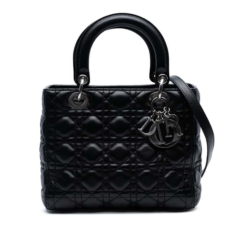 Dior Medium Lambskin Cannage Lady Dior Black Leather Good condition - Front View