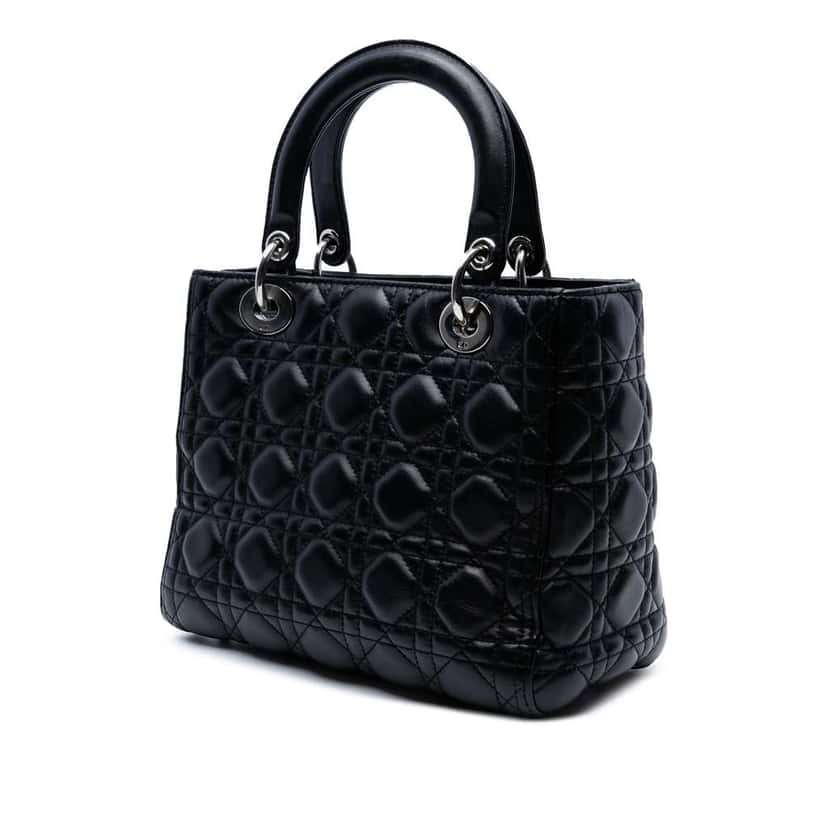 Dior Medium Lambskin Cannage Lady Dior Black Leather Good condition - Back View