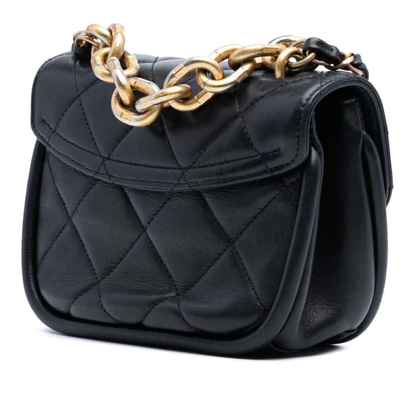 Chanel Mini Quilted Lambskin Chain Top Handle Flap Black Leather Very good condition - Back View
