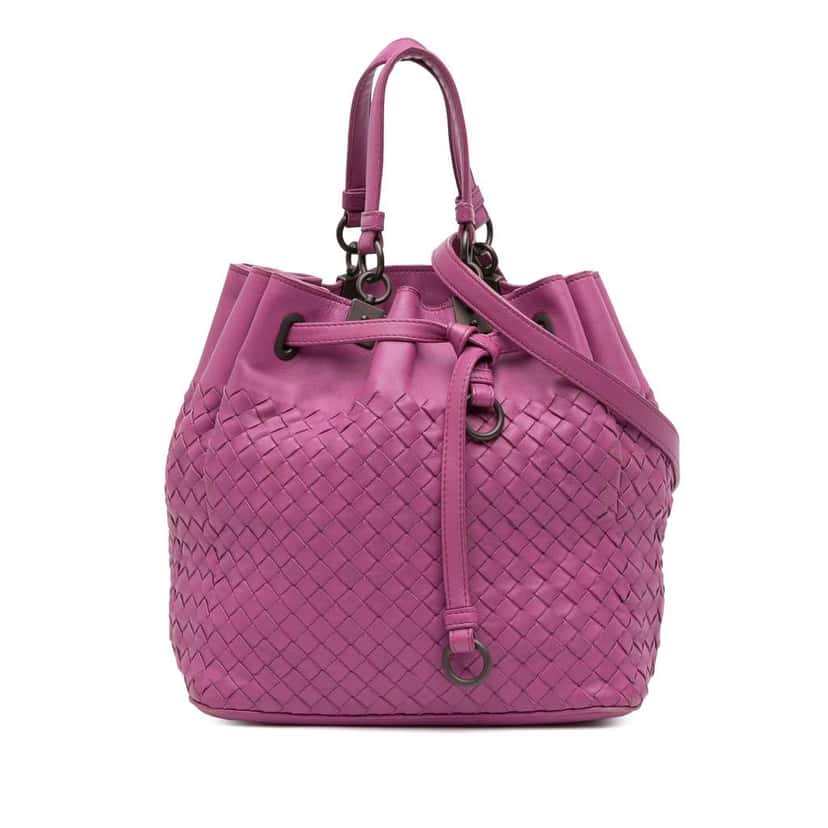 Bottega Veneta Nappa Intrecciato Bucket Bag Purple Leather Good condition - Front View