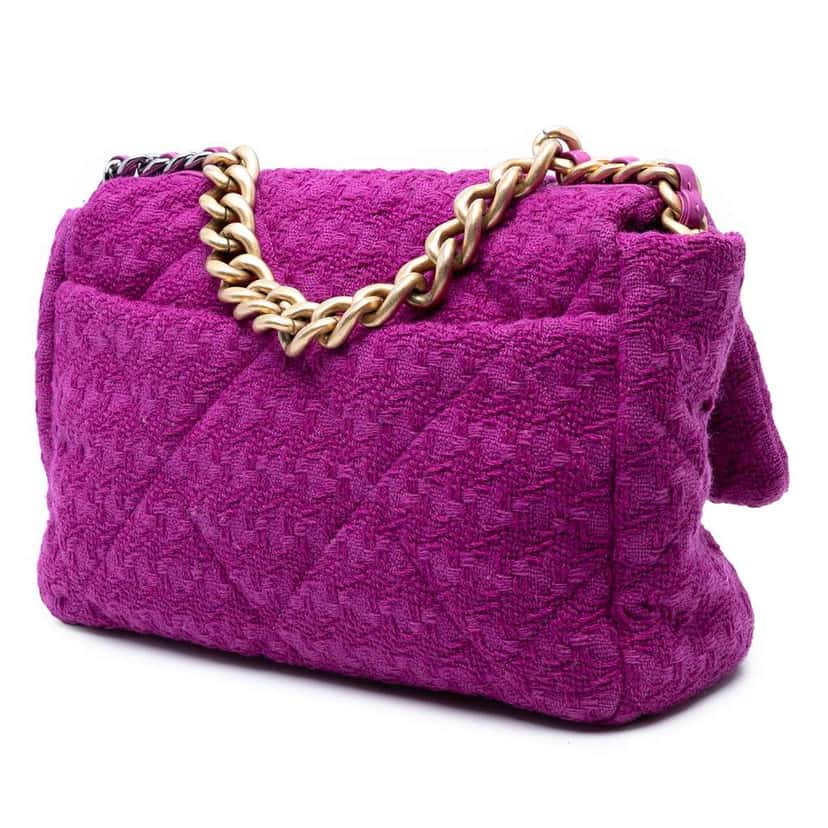 Chanel Large Tweed 19 Flap Purple Tweed Very good condition - Back View