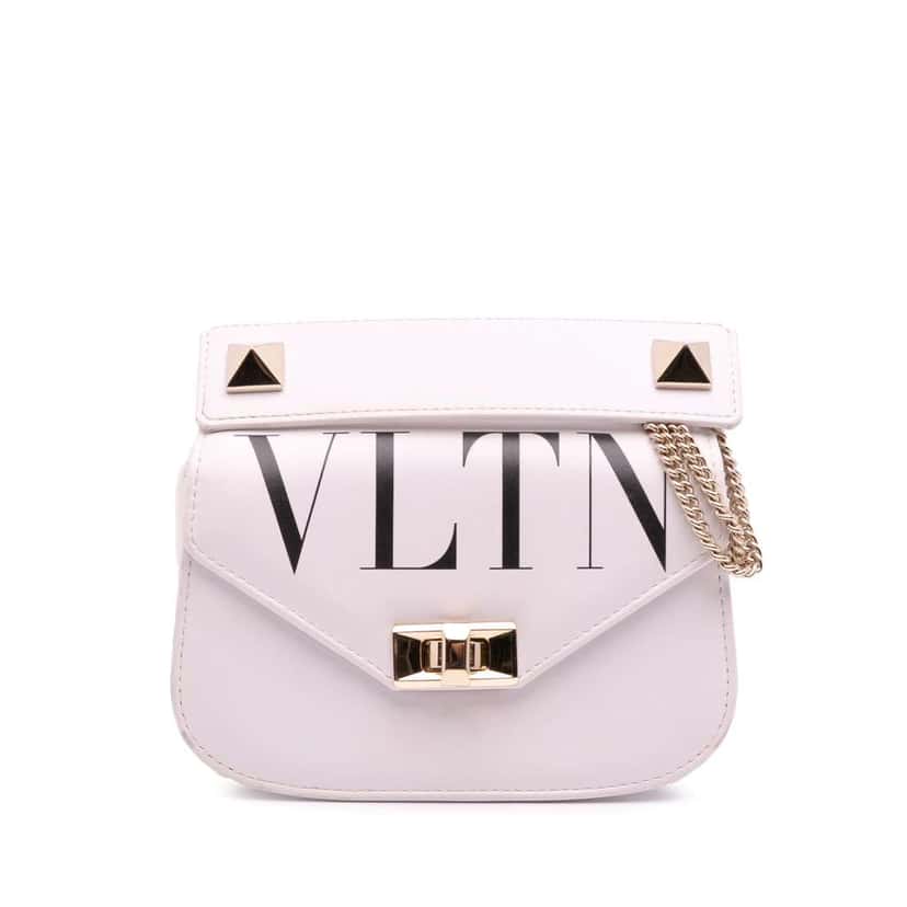 Valentino Small Leather VLTN Chain Crossbody White Leather Good condition - Front View
