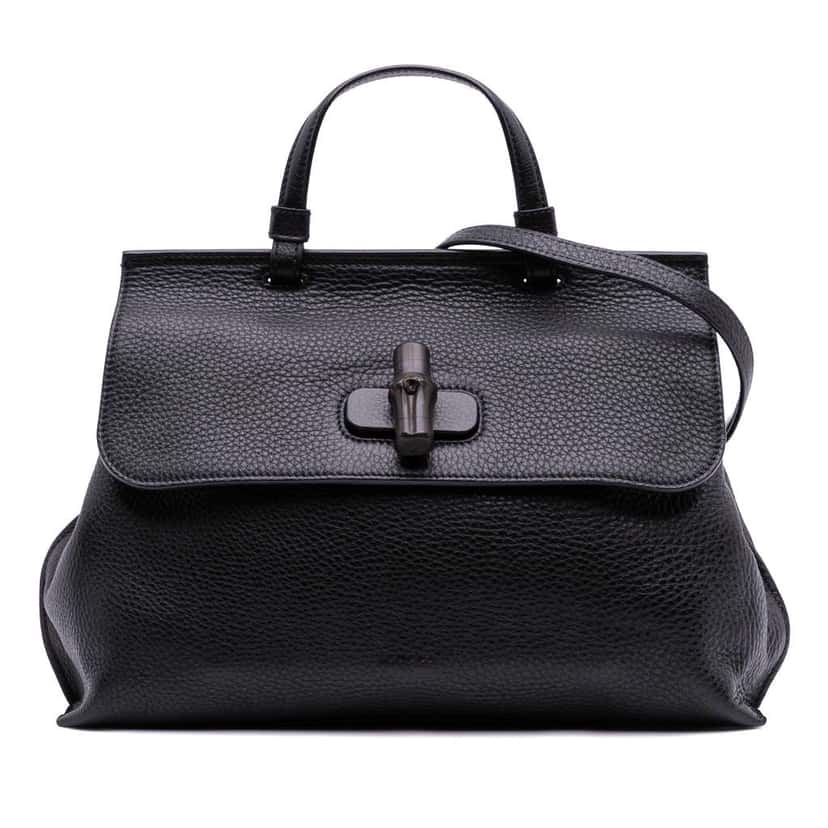 Gucci Medium Leather Bamboo Daily Satchel Black Leather Good condition - Front View