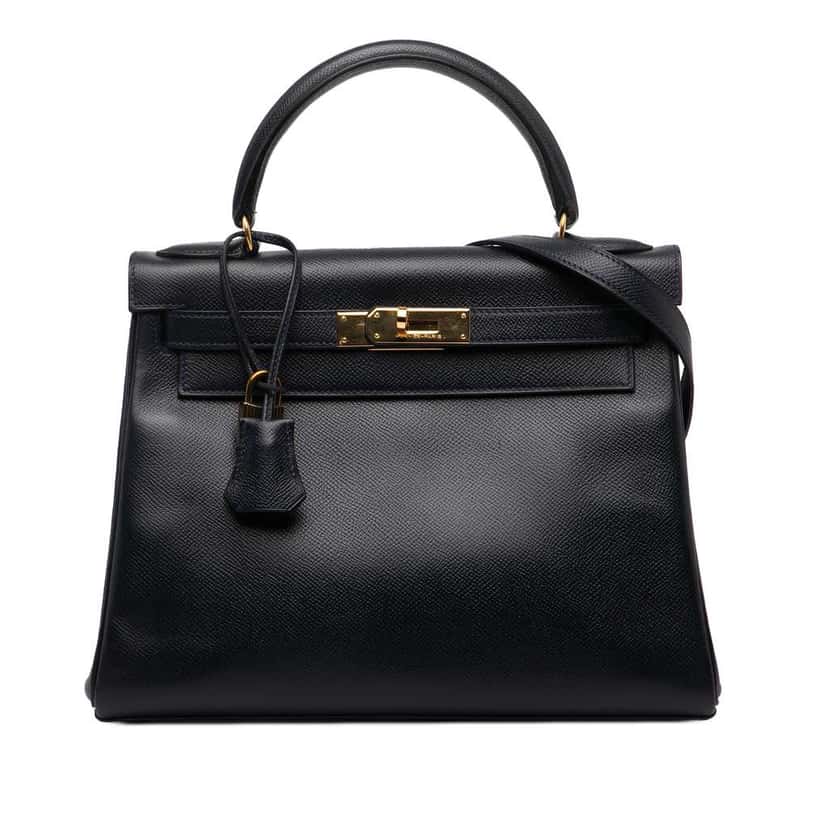 Hermès Courchevel Kelly Retourne 28 Black Leather Good condition - Front View