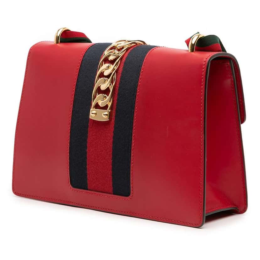 Gucci Small Leather Sylvie Web Satchel Red Leather Good condition - Back View