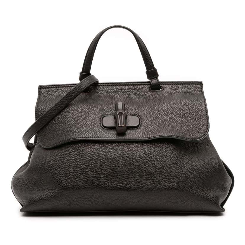 Gucci Medium Leather Bamboo Daily Satchel Black Leather Good condition - Front View