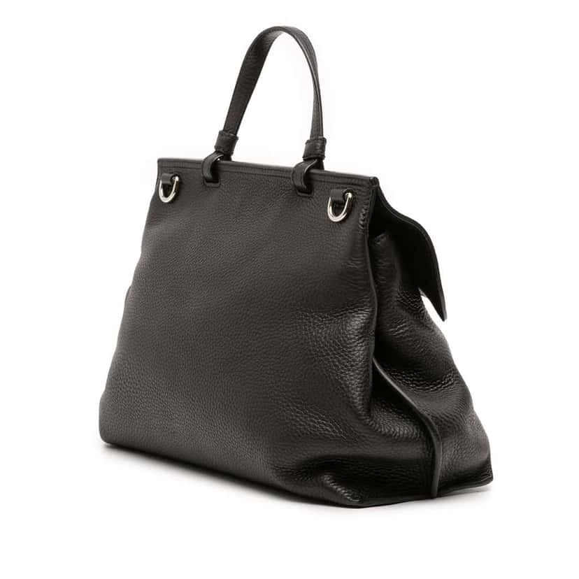 Gucci Medium Leather Bamboo Daily Satchel Black Leather Good condition - Back View