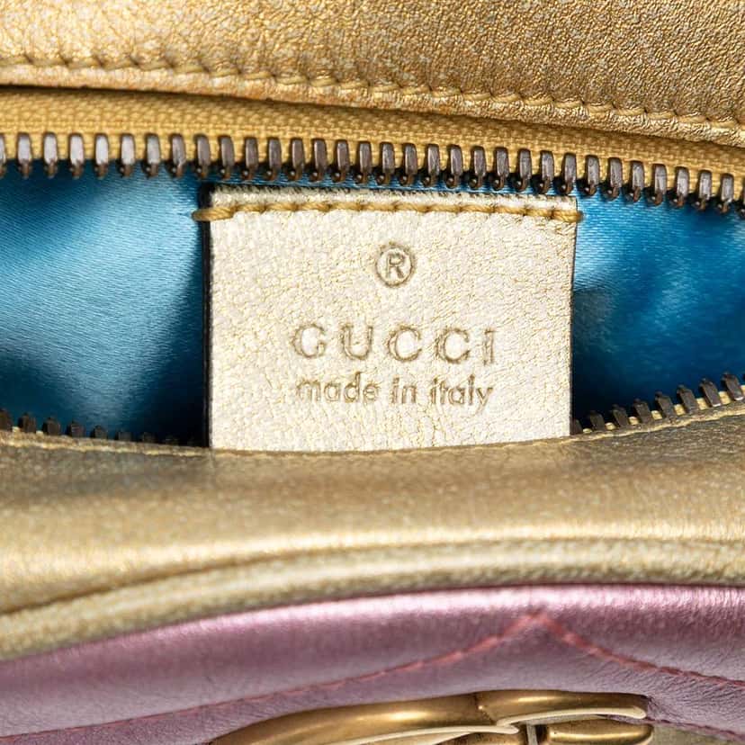 Gucci Mini GG Marmont Matelasse Metallic Leather Round Crossbody Gold Leather Good condition - Box View