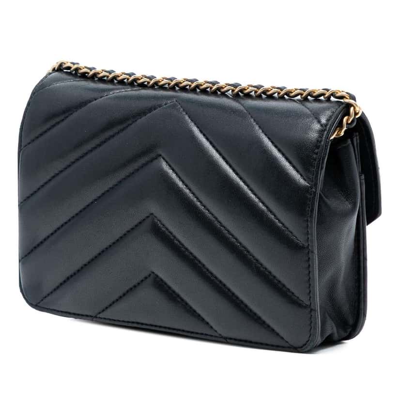 Chanel Chevron Lambskin Button Wallet On Chain Black Leather Good condition - Back View