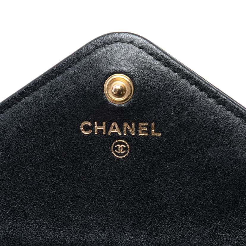 Chanel Chevron Lambskin Button Wallet On Chain Black Leather Good condition - Box View