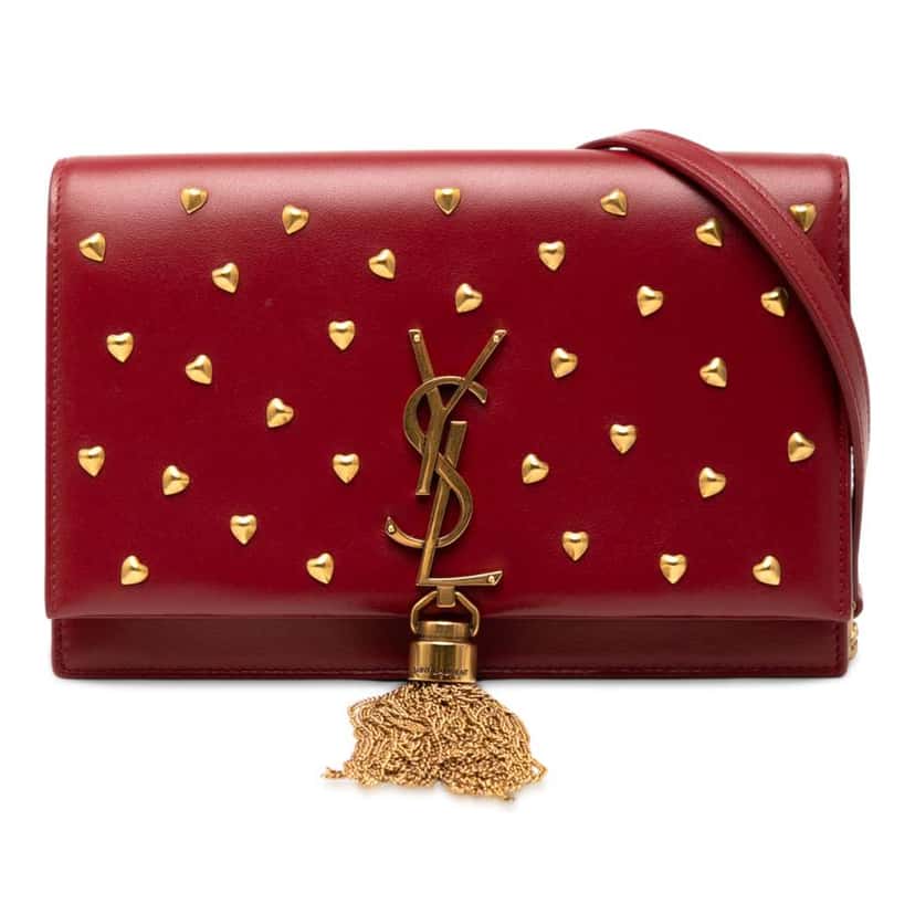 Saint Laurent Calfskin Heart Studded Classic Monogram Kate Tassel Wallet on Chain Red Leather Good condition - Front View