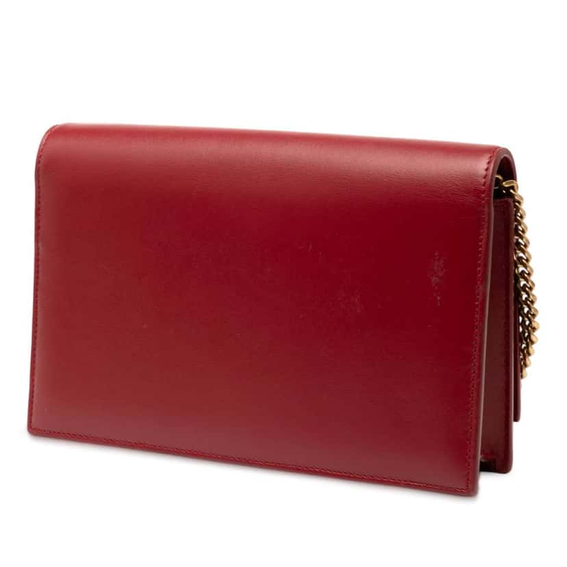 Saint Laurent Calfskin Heart Studded Classic Monogram Kate Tassel Wallet on Chain Red Leather Good condition - Back View