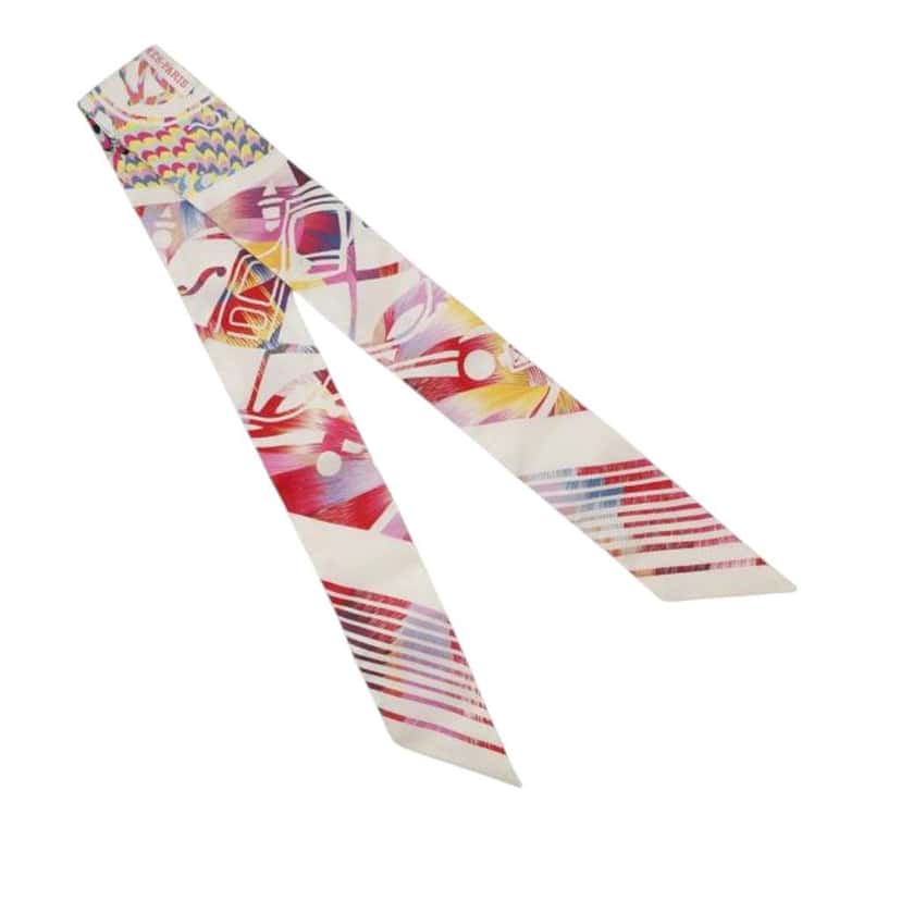 Hermès Ex Libris Marble Silk Twilly Scarf White Silk Good condition - Front View