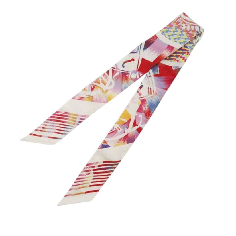 Hermès Ex Libris Marble Silk Twilly Scarf White Silk Good condition - Back View