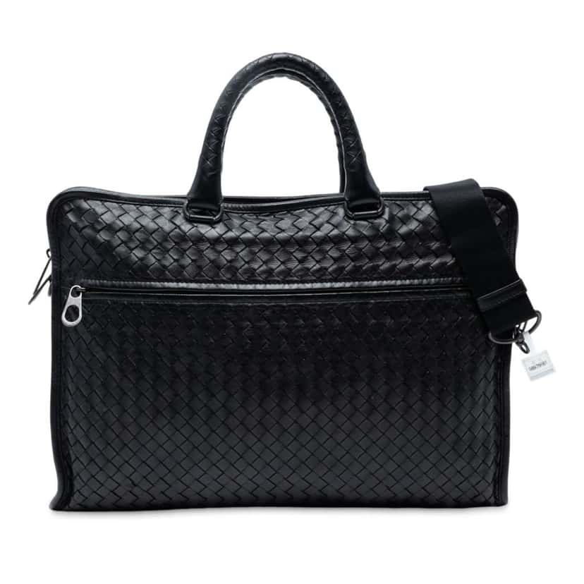 Bottega Veneta Nappa Intrecciato Business Bag Black Leather Good condition - Front View