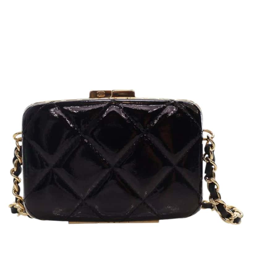 Chanel Small Glazed Goatskin Box With Chain Black Leather Very good condition - Inside View