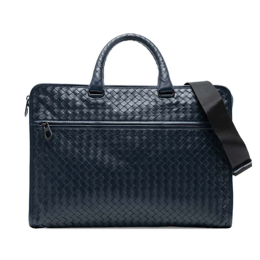 Bottega Veneta Nappa Intrecciato Business Bag Blue Leather Good condition - Front View
