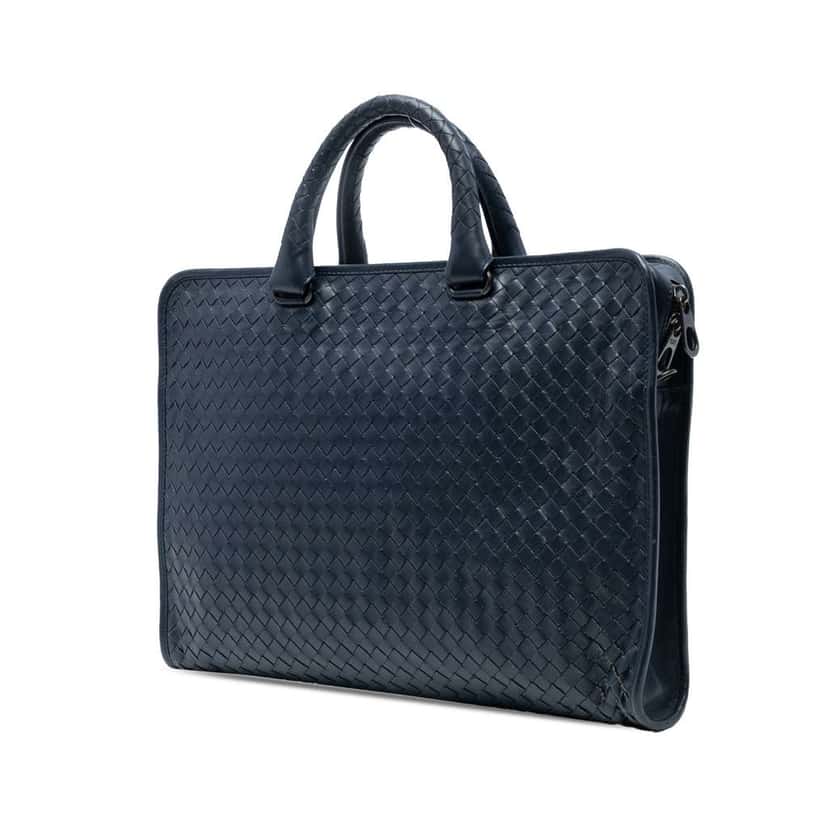 Bottega Veneta Nappa Intrecciato Business Bag Blue Leather Good condition - Back View