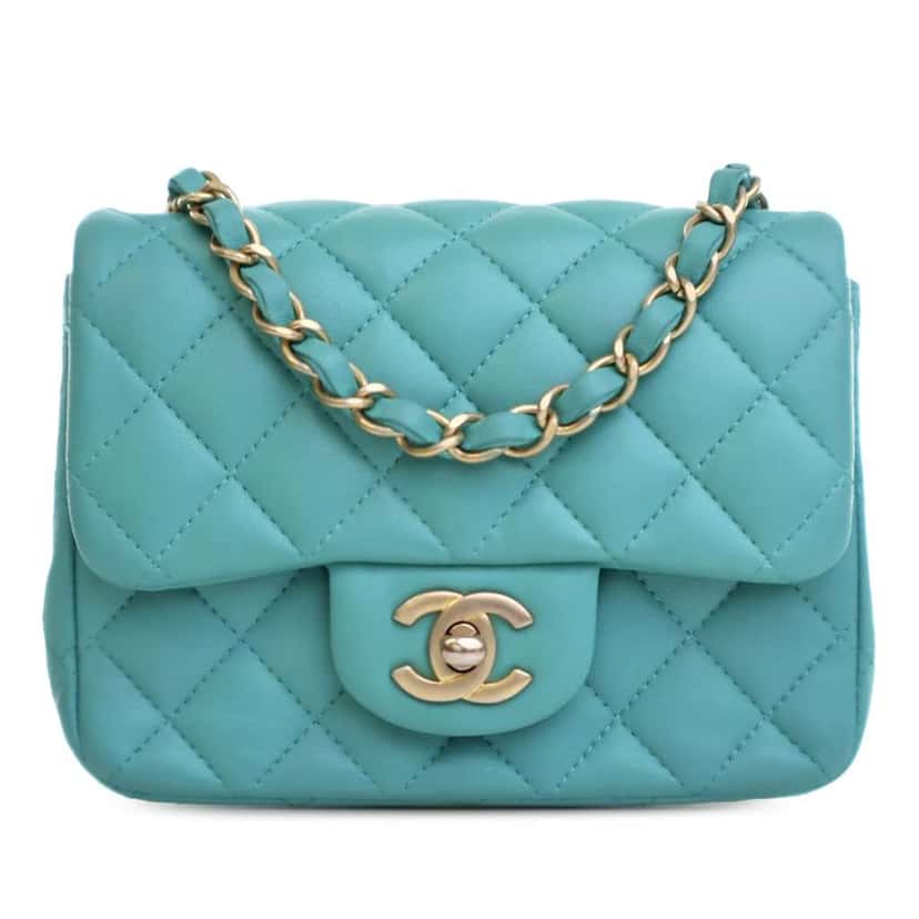 Chanel Mini Square Classic Lambskin Single Flap Blue Leather Good condition - Front View