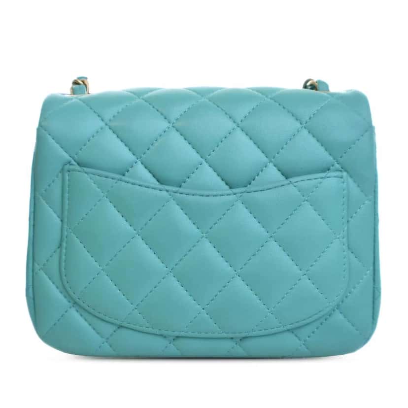 Chanel Mini Square Classic Lambskin Single Flap Blue Leather Good condition - Back View