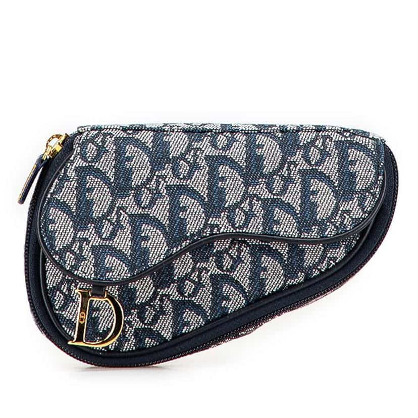 Dior Diorissimo Canvas Saddle Pouch Blue Canvas Good condition - Front View