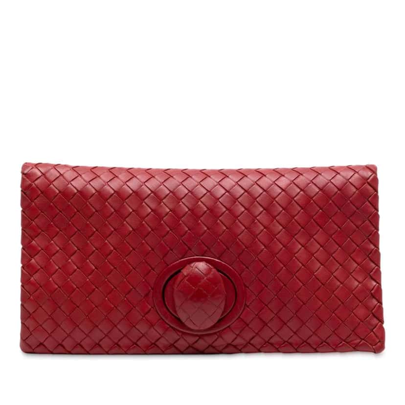 Bottega Veneta Nappa Intrecciato Turn Lock Clutch Red Leather Good condition - Front View
