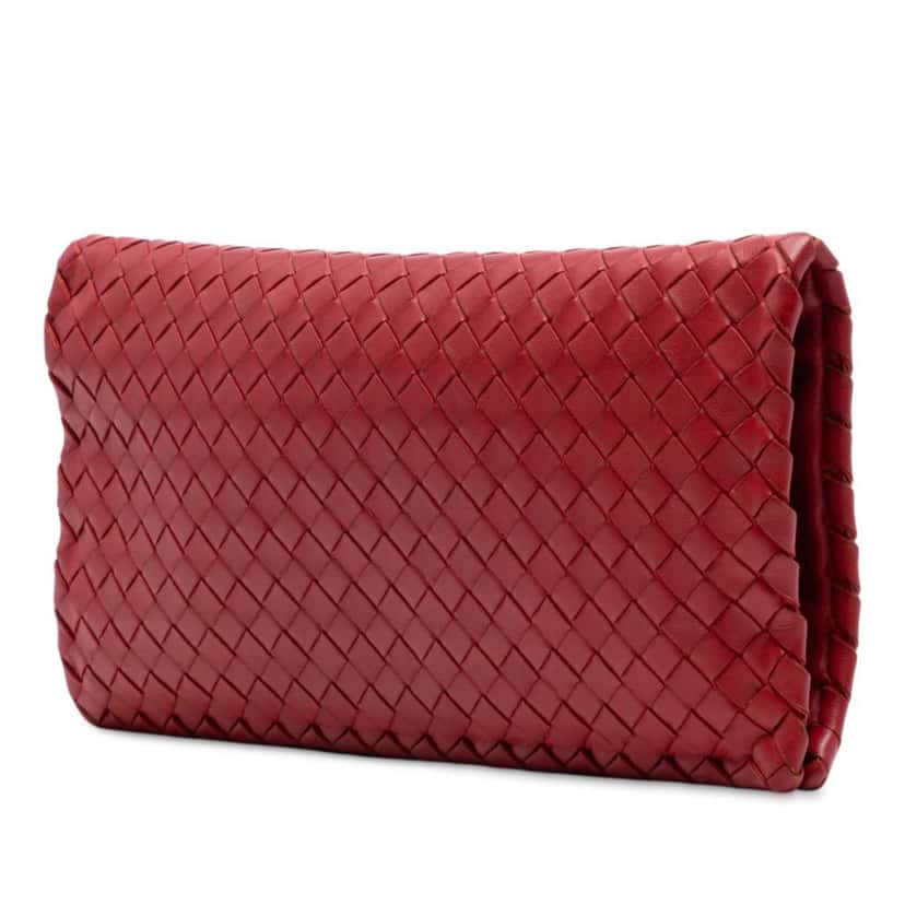 Bottega Veneta Nappa Intrecciato Turn Lock Clutch Red Leather Good condition - Back View