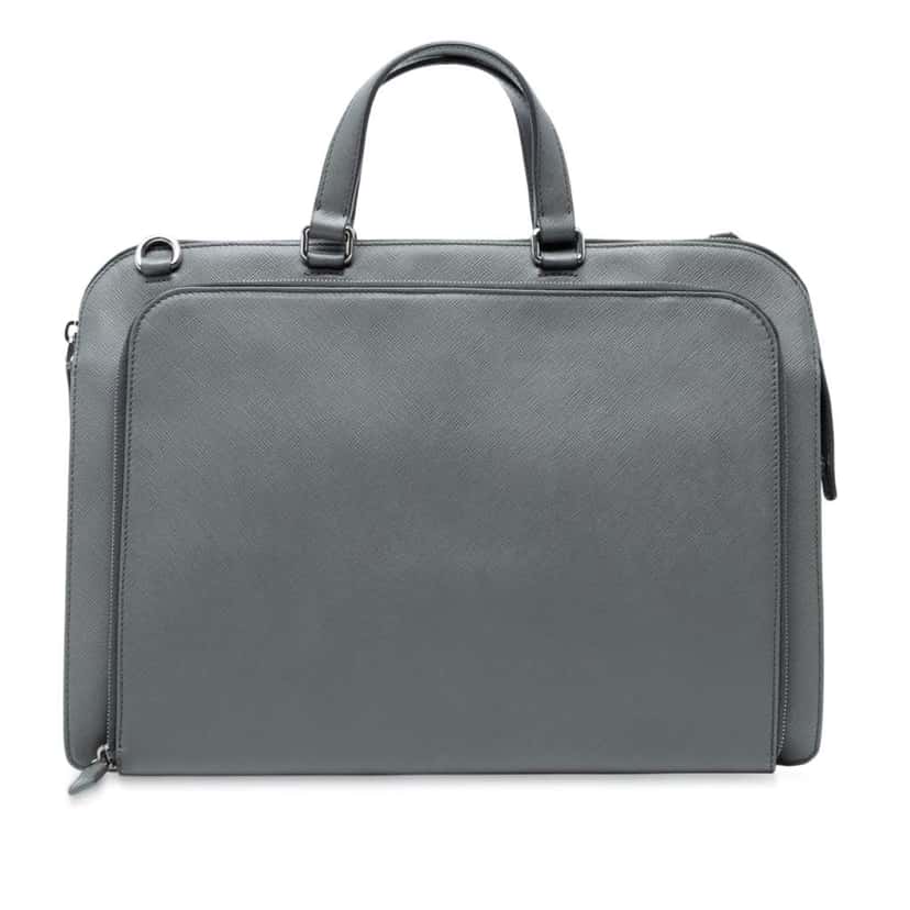 Prada Saffiano Flat Briefcase Grey Leather Good condition - Front View