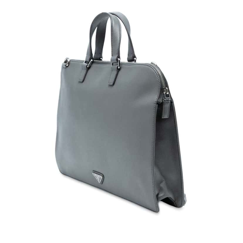 Prada Saffiano Flat Briefcase Grey Leather Good condition - Back View