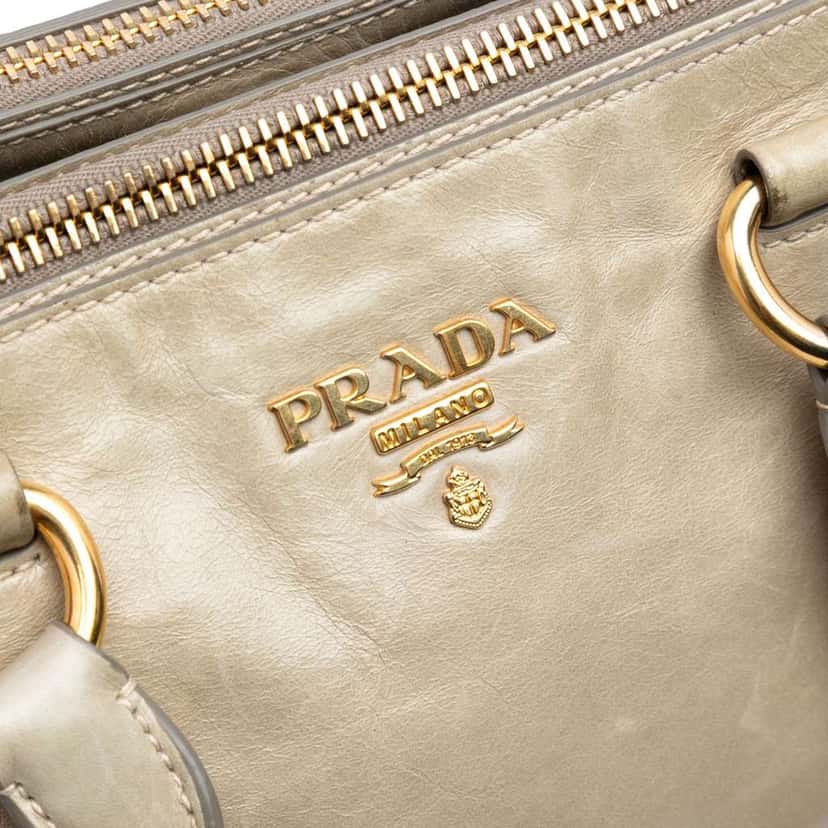 Prada Vitello Shine Satchel Brown Leather Good condition - Box View