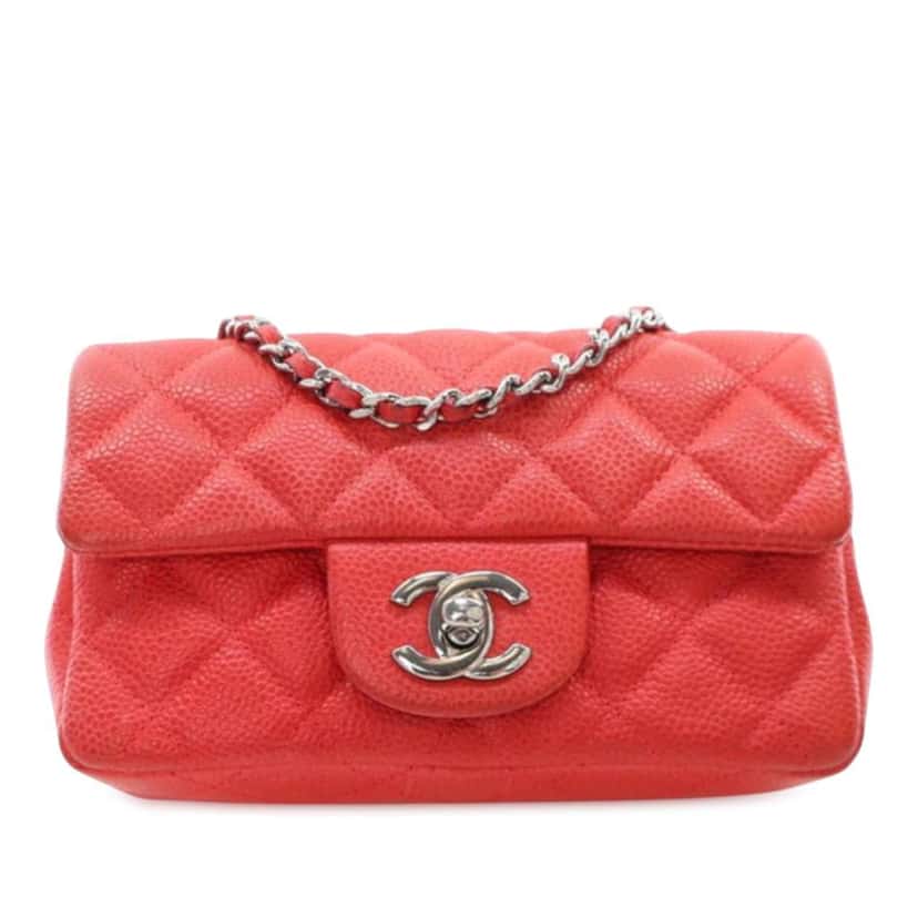 Chanel Extra Mini Rectangular Classic Caviar Single Flap Red Leather Good condition - Front View
