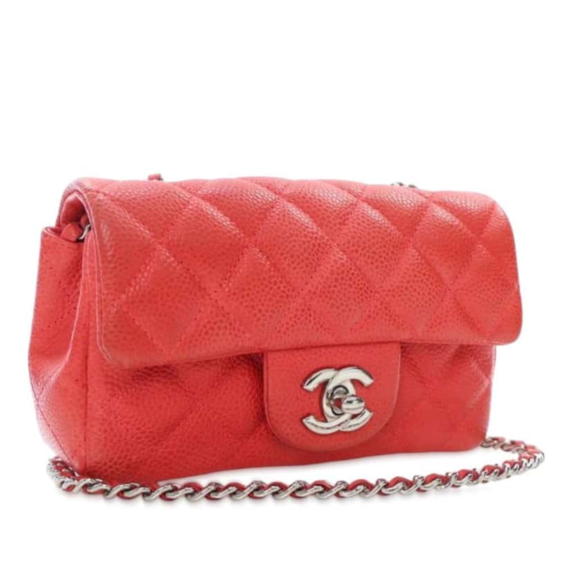Chanel Extra Mini Rectangular Classic Caviar Single Flap Red Leather Good condition - Back View