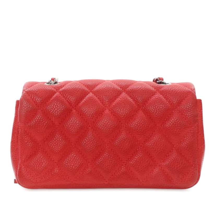 Chanel Extra Mini Rectangular Classic Caviar Single Flap Red Leather Good condition - Inside View
