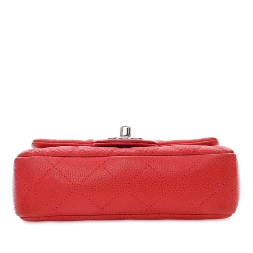 Chanel Extra Mini Rectangular Classic Caviar Single Flap Red Leather Good condition - Model View