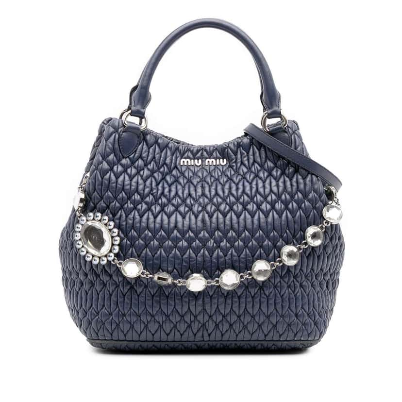 Miu Miu Matelasse Nappa Crystal Satchel Blue Leather Fair condition - Front View