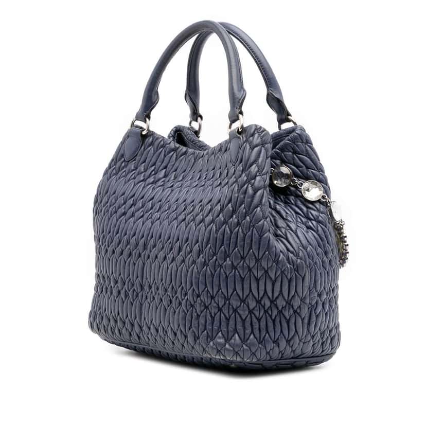 Miu Miu Matelasse Nappa Crystal Satchel Blue Leather Fair condition - Back View