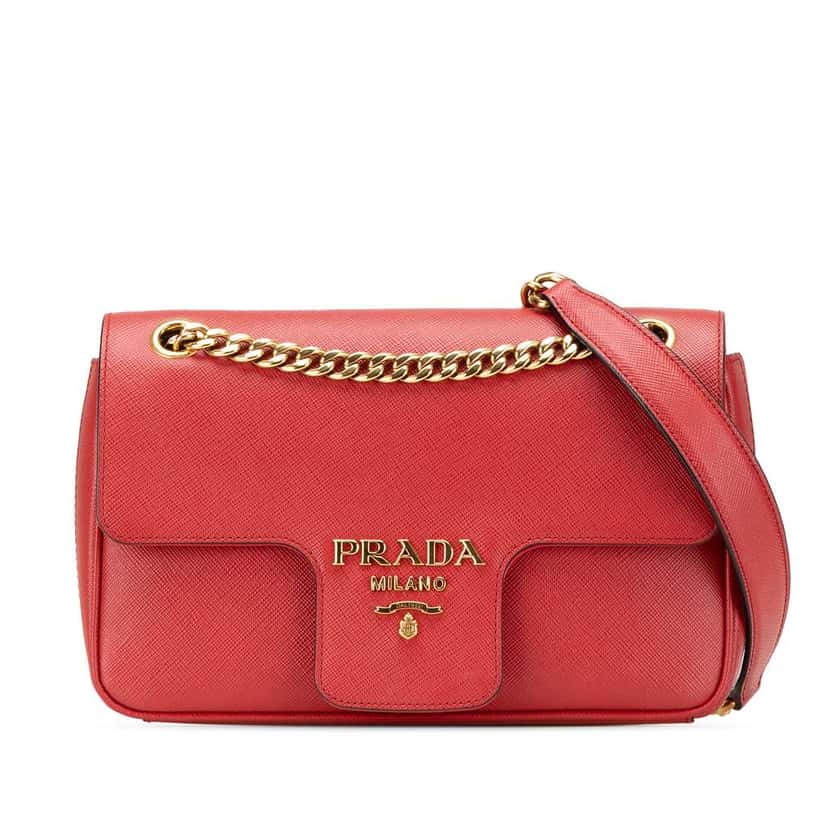 Prada Saffiano Pattina Chain Crossbody Red Leather Good condition - Front View