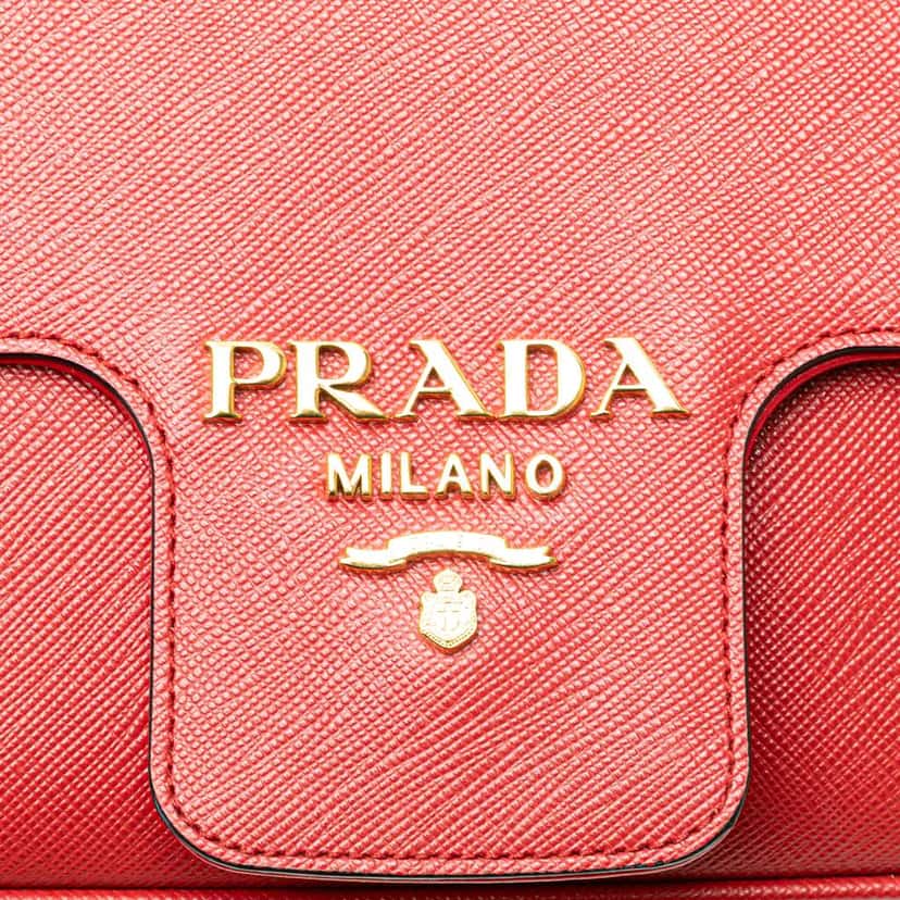 Prada Saffiano Pattina Chain Crossbody Red Leather Good condition - Box View