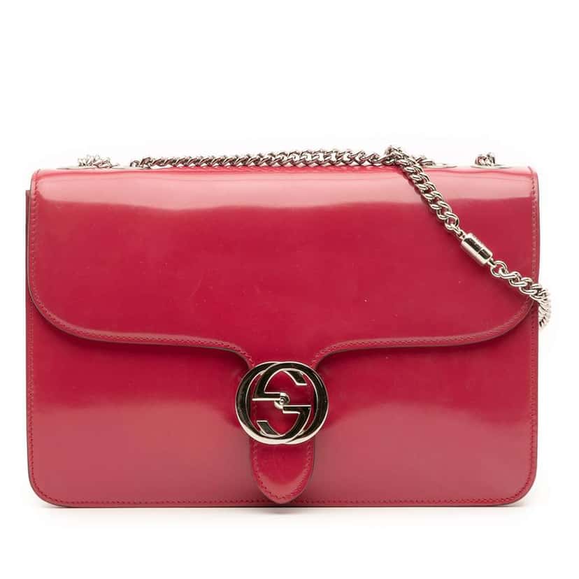 Gucci Medium Patent Dollar Interlocking G Crossbody Red Leather Good condition - Front View