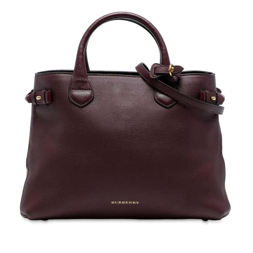 Burberry Medium Leather and House Check Banner Satchel Red Leather Good condition - Front View