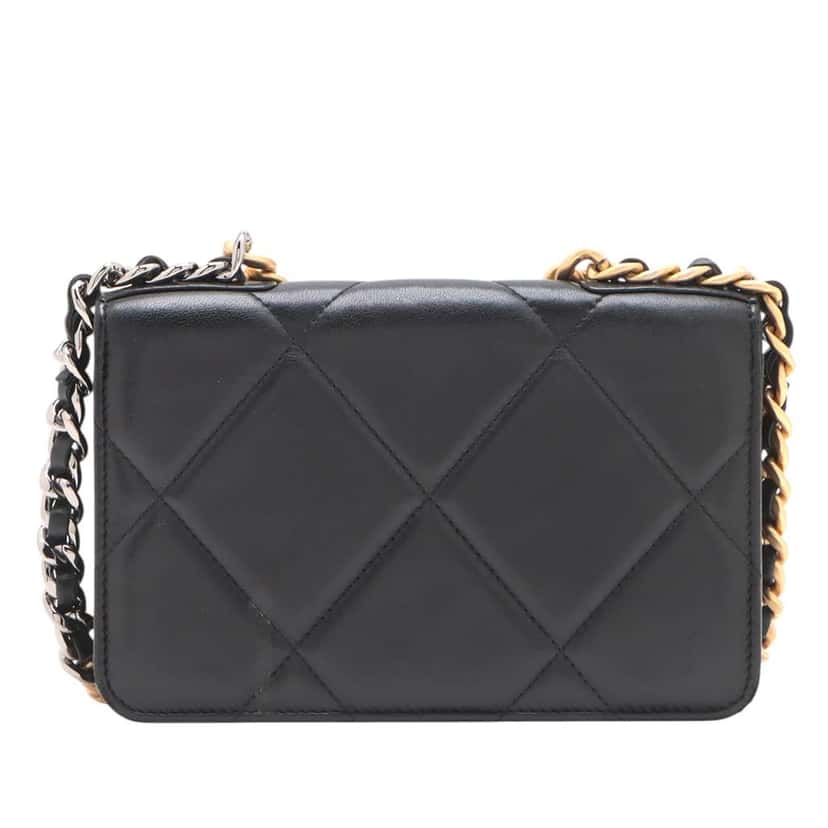 Chanel Quilted Lambskin 19 Wallet on Chain Black Leather Good condition - Back View