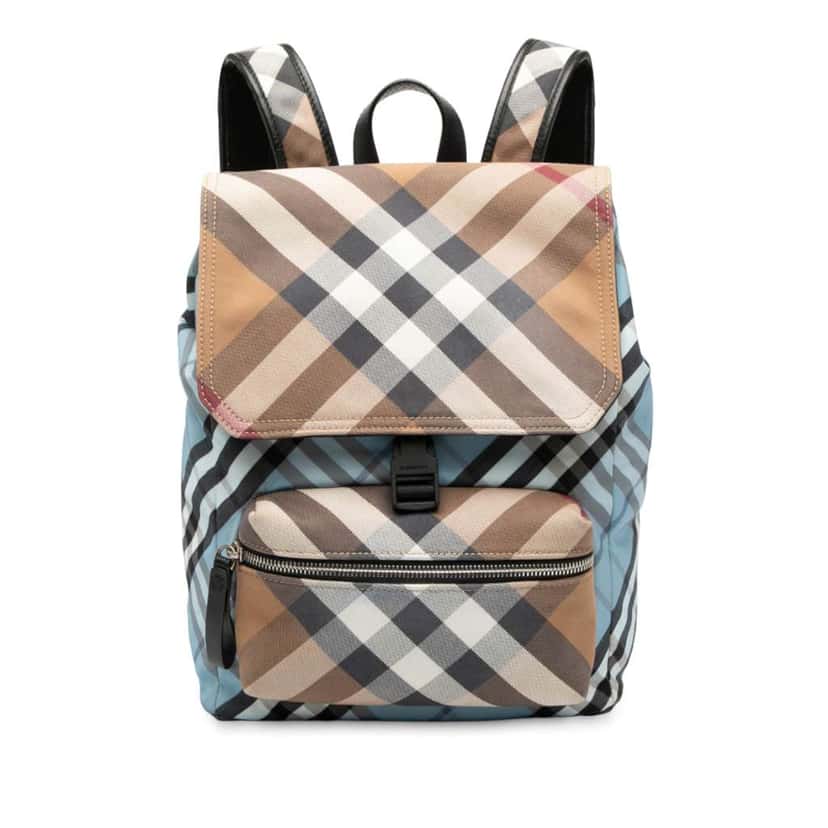 Burberry Supernova Check Canvas and Nylon Backpack Blue Canvas Good condition - Front View