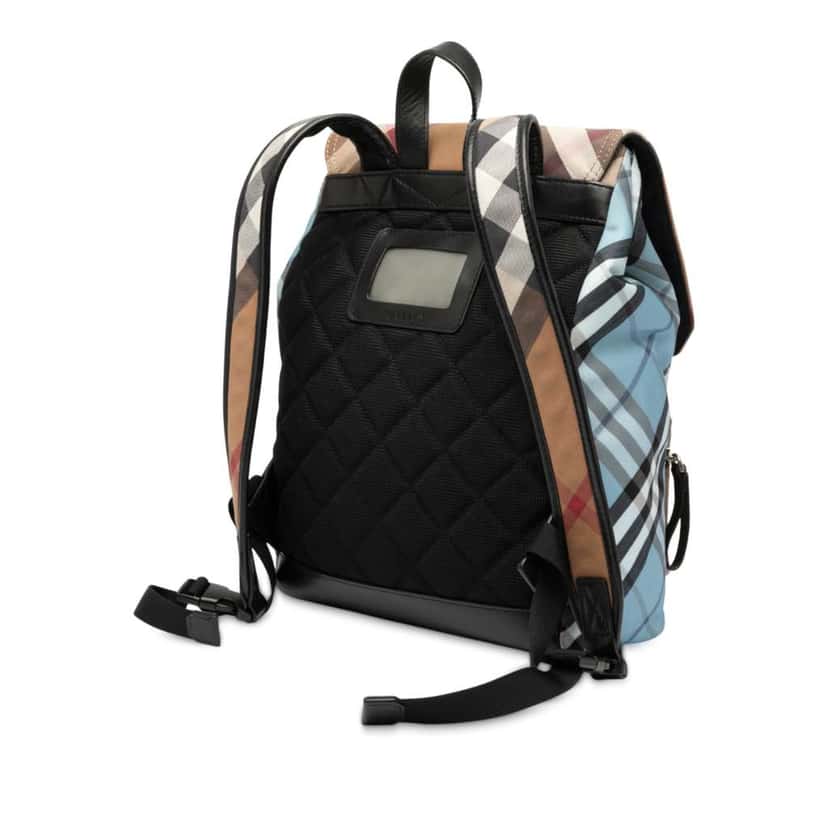 Burberry Supernova Check Canvas and Nylon Backpack Blue Canvas Good condition - Back View