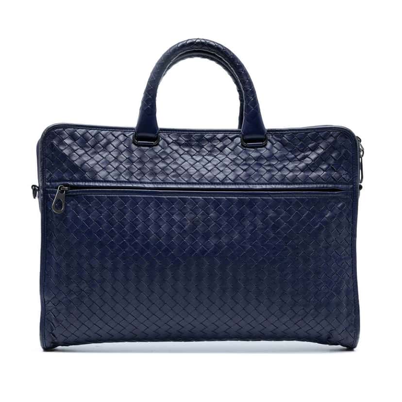 Bottega Veneta Nappa Intrecciato Business Bag Blue Leather Good condition - Front View